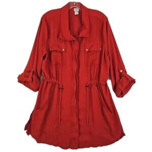 Chico's~Woman Size 2(12-14)- Red Zip-Up Textured Long Sleeve Jacket w/Drawstring